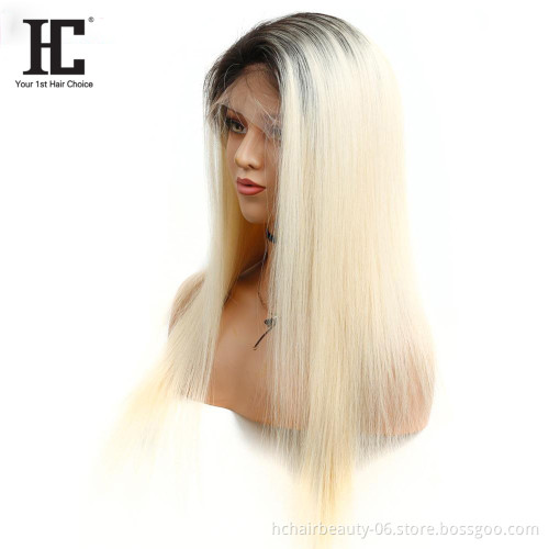 Dark Root Ombre T1B/#613  Lace Front Wig Brazilian Remy Straight Ombre Blonde Wigs Lace Front Human Hair Wigs Pre Plucked